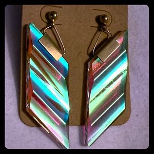 Vintage 80’s Iridescent Glass Geometric Earrings